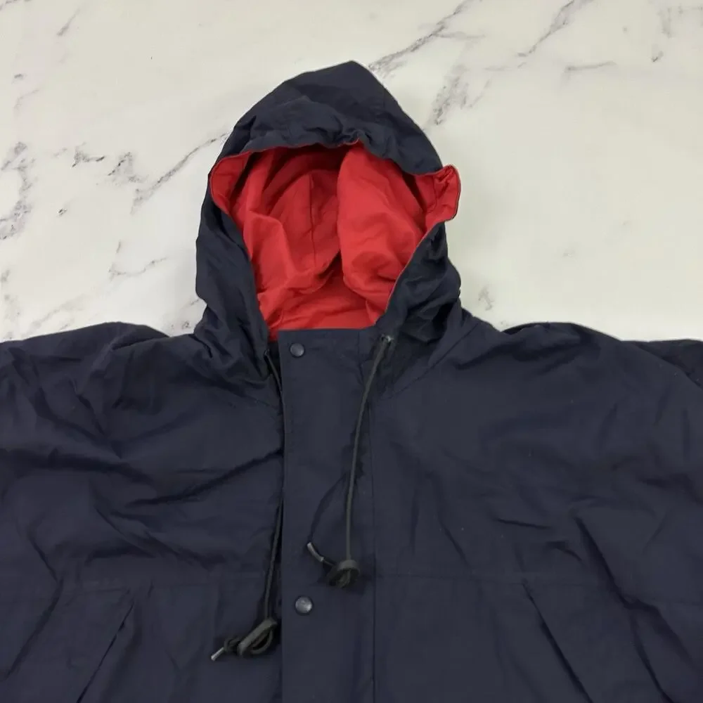 J.Crew Mens Vintage 90s Windbreaker Jacket Size XL Navy Blue Hooded Oarsman